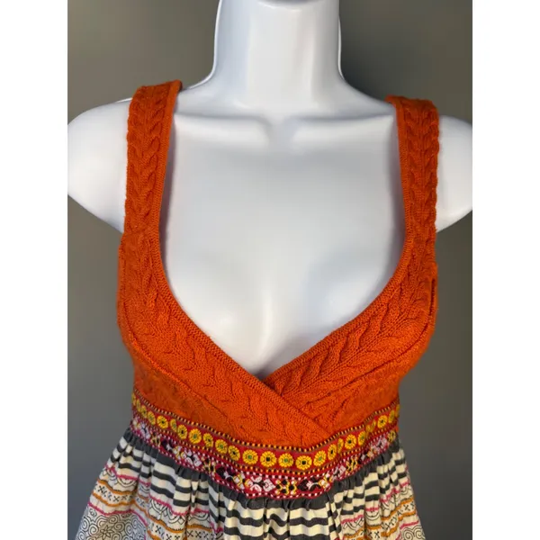 Free People Vintage Boho‎ Dress 2 Knit Bodice Fit Flare Festival Embroidered - Image 3