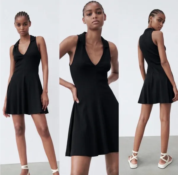 Zara black skater mini ribbed dress M - Image 2