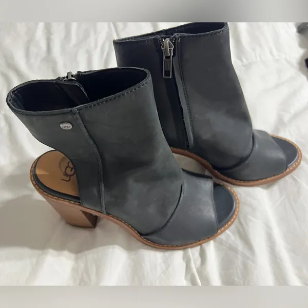 UGG Black Peep-Toe Heeled Boots - Image 5