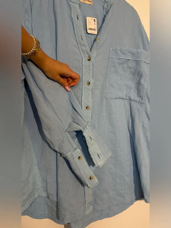NWT We The Free Light Blue Striped Button-Up Shirt - Image 8