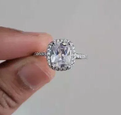 Real Silver 2Ct 1.5 cushion square engagement wedding 925 silver ring - Image 4