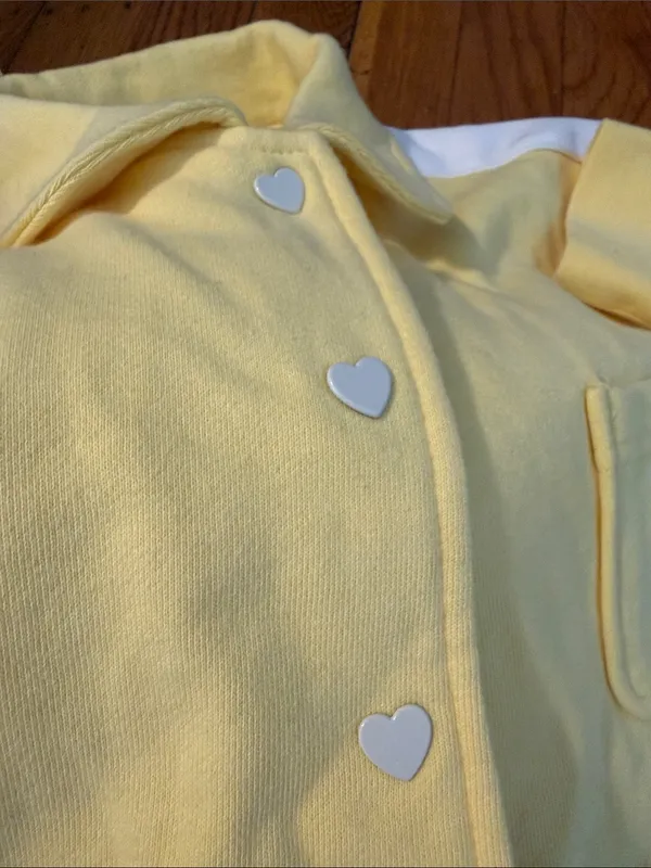 Strawberry western heart snap yellow cardigan collared size S cotton fall - Image 5