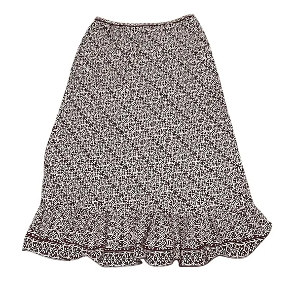Max Studio Skirt Womens Size S Brown Ivory Geometric A-Line Midi Ruffle - Image 3