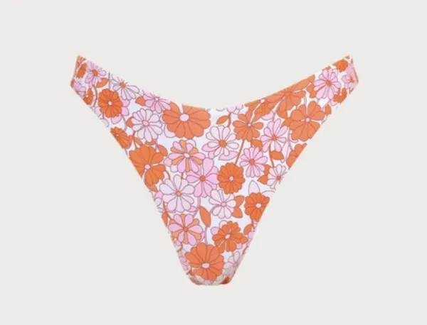 BERLOOK Orange Floral Backless Bikini Top AND BOTTOM 07 Size L - Image 8