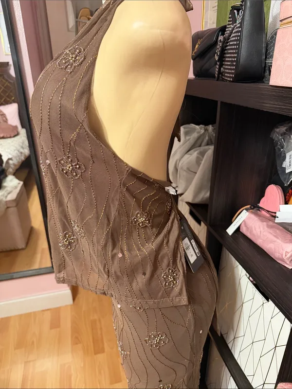 Primark Rita Ora Taupe Beaded Halter Top and Skirt Set - Image 2