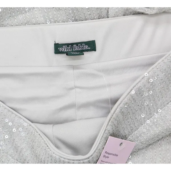 NWT Wild Fable Womens Mid-Rise Wide Leg Holiday Sequin Pants 91904443 Gray M - Image 5