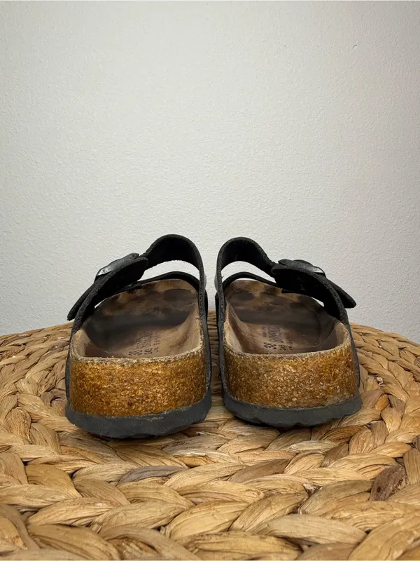Birkenstock Arizona Sandal Black Leather Two-Strap Slide Sandals - Image 5