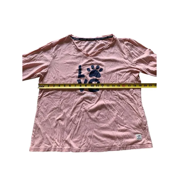 Life is Good Pajama Set Womens Large Pink Plaid Love Paw Print Loungewear Preppy - Image 11