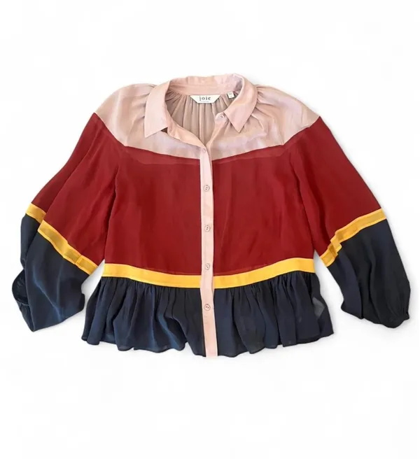 Joie Becki Ruffled Long-Sleeve Silk Top Small - Image 4