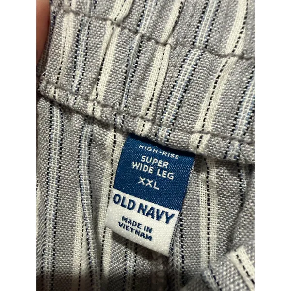 Old Navy High Rise Super Wide Leg Pant Linen Blend Sz XXL Gray Stripe Coastal - Image 4