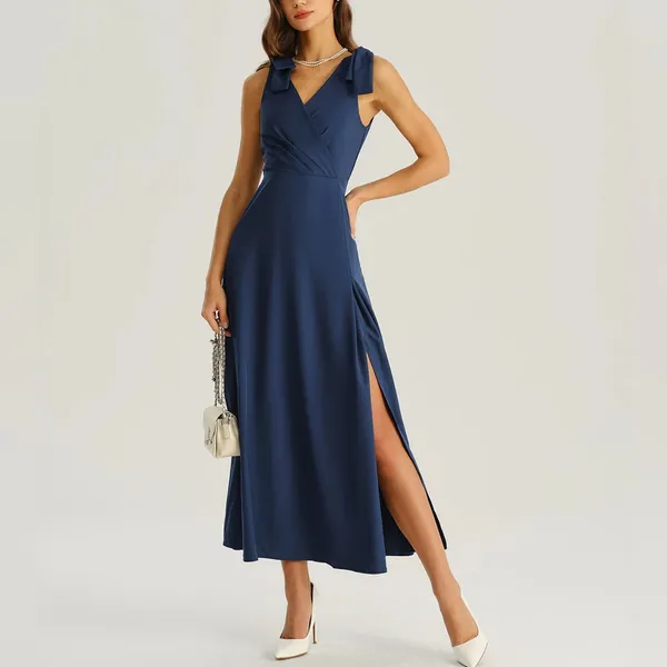 Rihoas Navy Wrap Sleeveless Maxi Dress - Image 4
