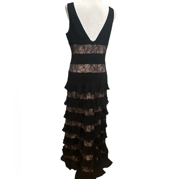 ML Monique Lhuillier Black Lace Panel Tiered sleeveless Formal Gown Dress 10 - Image 7