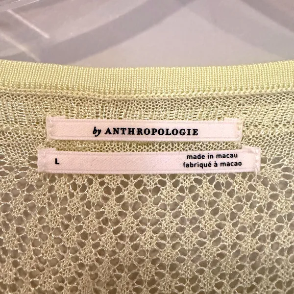 Anthropologie Ruffle Open Knit Sweater Womens Large Lime Green Feminine Coquette - Image 7