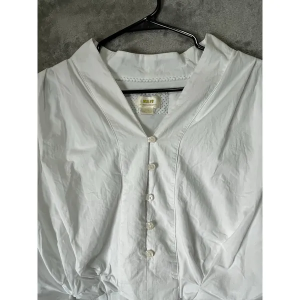 Maeve Crop Bubble Shirt White Medium Button Front Balloon Sleeve Blouse Modern - Image 2