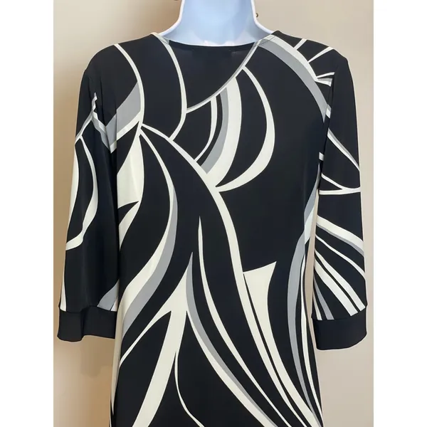 White House Black Market S Black White Pattern Shift Dress Square Neck - Image 6