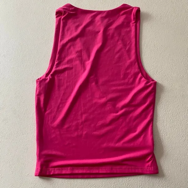 Live in the Moment Pink Cutout Tank Top XS Y2K Asymmetrical Going Out - Image 3
