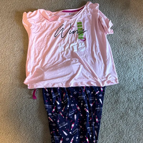 BE Yourself Sleepwear wine motif Pink and Navy Pajama Set - Image 2