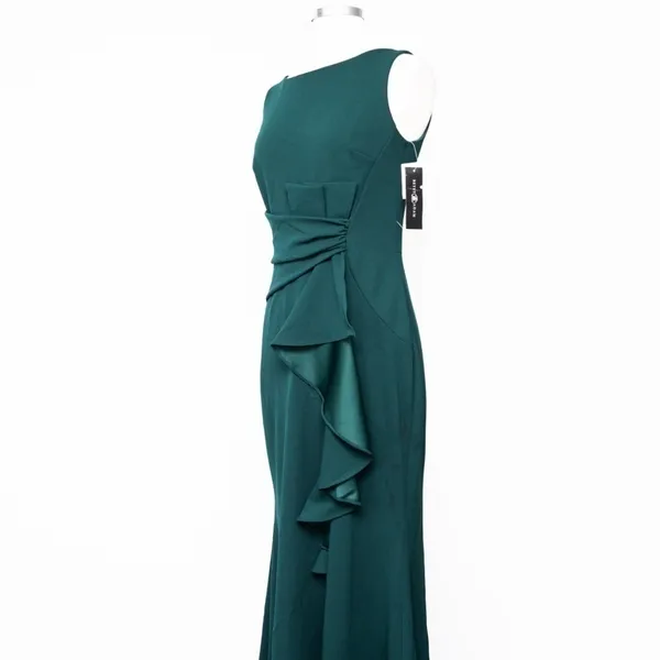 Betsy & Adam. Christine Scuba Crepe Ruffled‎ Bow Gown. - Image 5