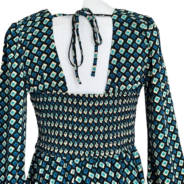 B.O.G. Band Of The Free Womens Genevieve Teal‎ Diamond Long Sleeve Mini Dress S - Image 6