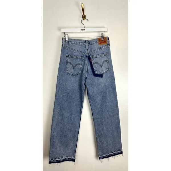LEVI'S Ribcage High Rise Destructed Straight Jeans in Wash Haleys Comment US 28 - Image 11