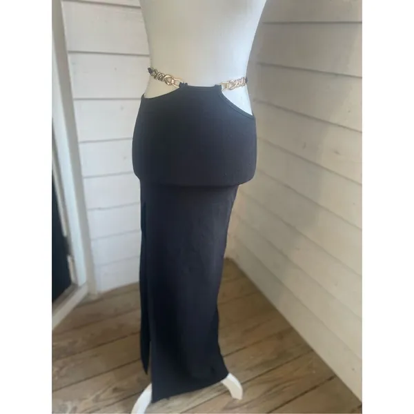 NWT Pretty Little Thing long maxi skirt Textured chain details Black Size 4 - Image 8