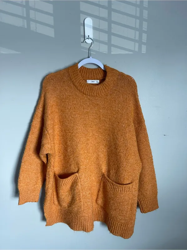 MANGO Orange Chunky Knit Oversized Sweater Sz M - Image 2