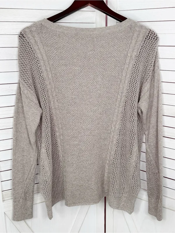 American Eagle Multi Knit‎ Lightweight Cotton Wool Blend Sweater Tan Medium - Image 8