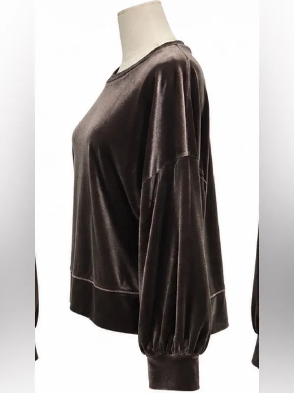 Madewell Dark Metal Velvet Balloon Sleeve Sweatshirt Pullover M - Image 2