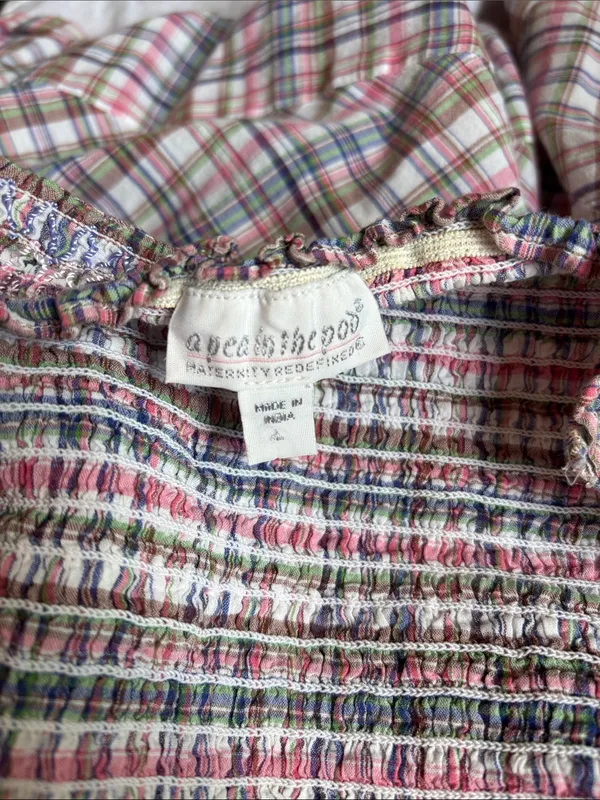 A Pea in the Pod Pink & Cream Plaid Smocked Square-Neck Tunic - Image 2