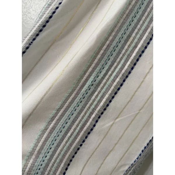 Krazy Kat Pants Womens Sze Med Ivory Blue Metallic Striped Wide Leg Pull On - Image 3