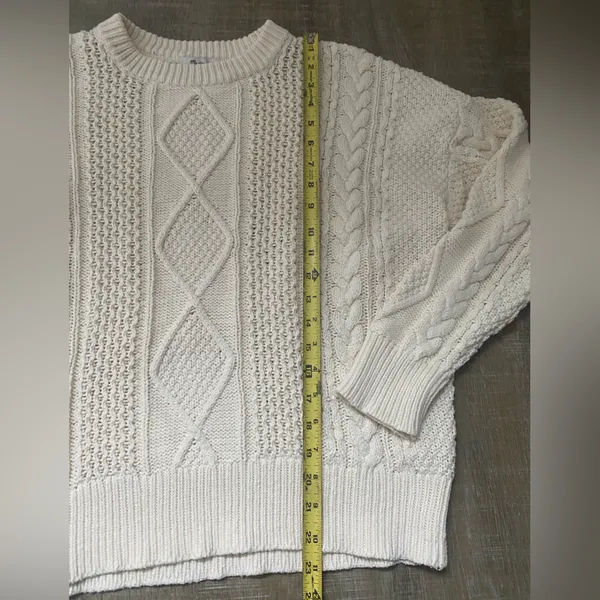 Madewell Oversized Cable Knit Sweater L Cream Ivory Fisherman Preppy Cotton - Image 11