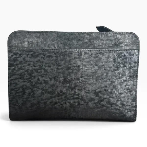 Burberry Vintage Clutch Bag Medium Black Leather Check Canvas Strap Hardware - Image 2