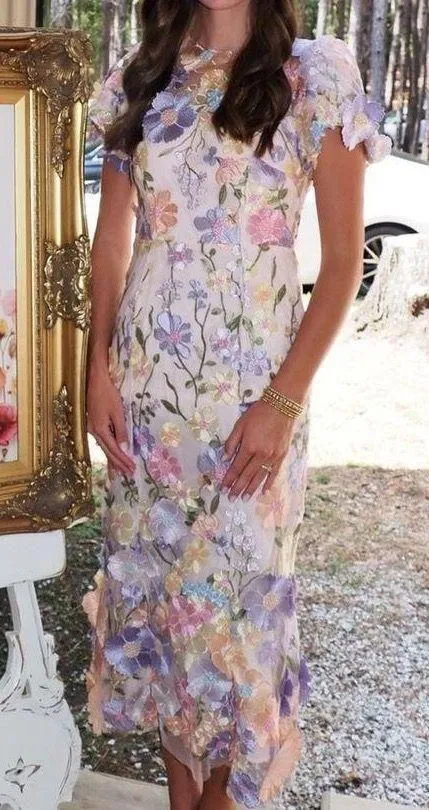 Boutique 3D Floral Embroidery Dress - Image 4