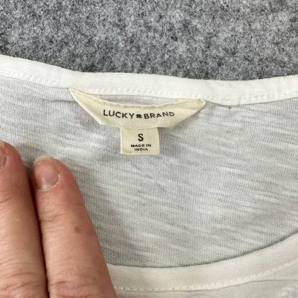 Lucky Brand Women's Size Small White Lace Eyelet Slub Cotton‎ T-Shirt Top Casual - Image 2