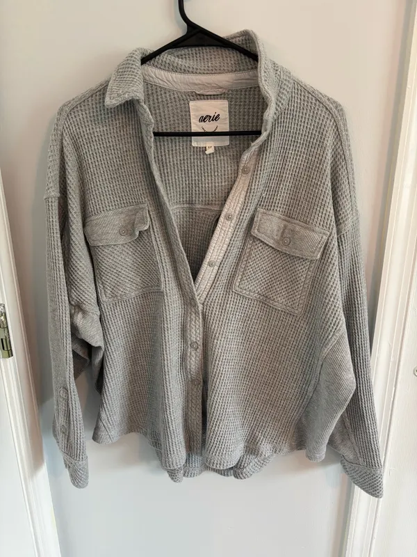 Aerie LumberJane Waffle Shirt Grey - Image 2
