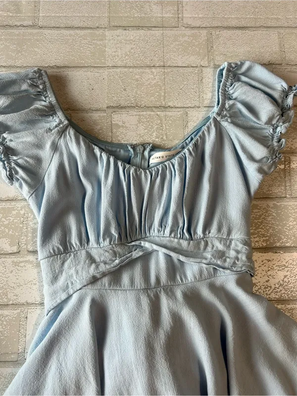 Altar'd State Light Blue Ruffle Cottage core Coastal Romper - Image 4