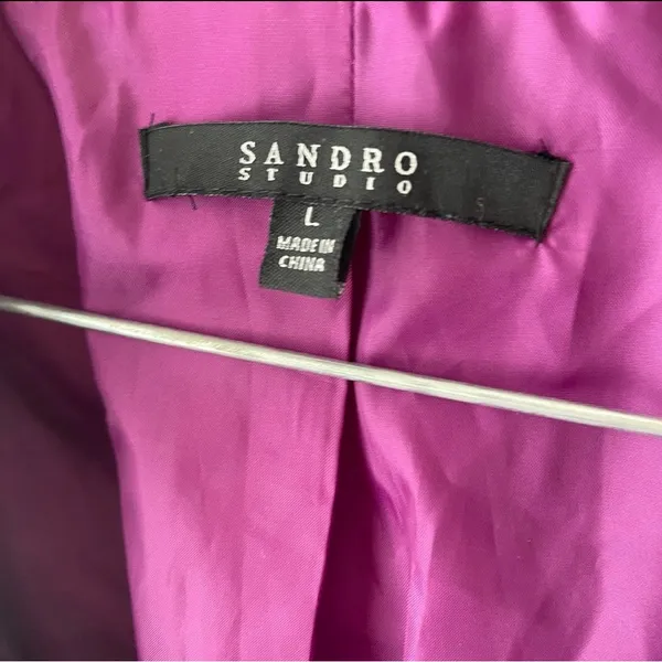 SANDRO STUDIO Purple Ruffle‎ Trim Lightweight Trench Jacket w/Tie Belt, Large - Image 9