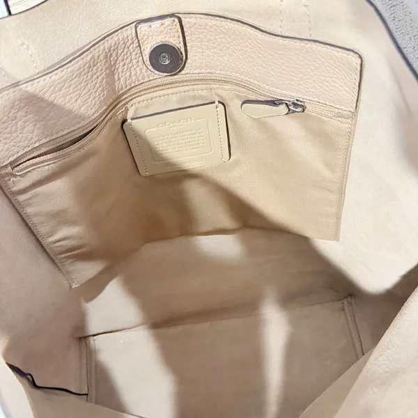 Coach Thea Leather Tote Chalk Pebbled Carryall Purse Everyday Shoulder Bag - Image 11