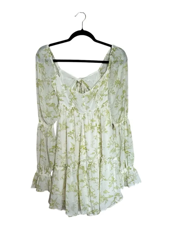 Urban Outfitters Lanette Fairy Print Green Floral Babydoll Mini Dress Medium - Image 5