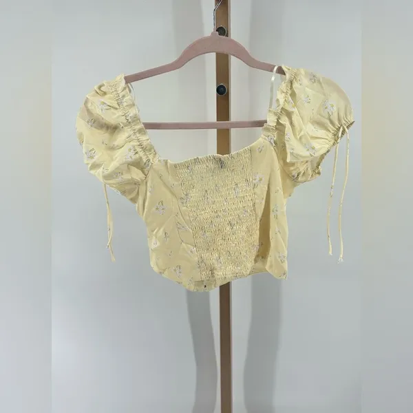 Princess Polly Floral Puff Sleeve Hook Eye Crop Top Yellow Size 6 - Image 6