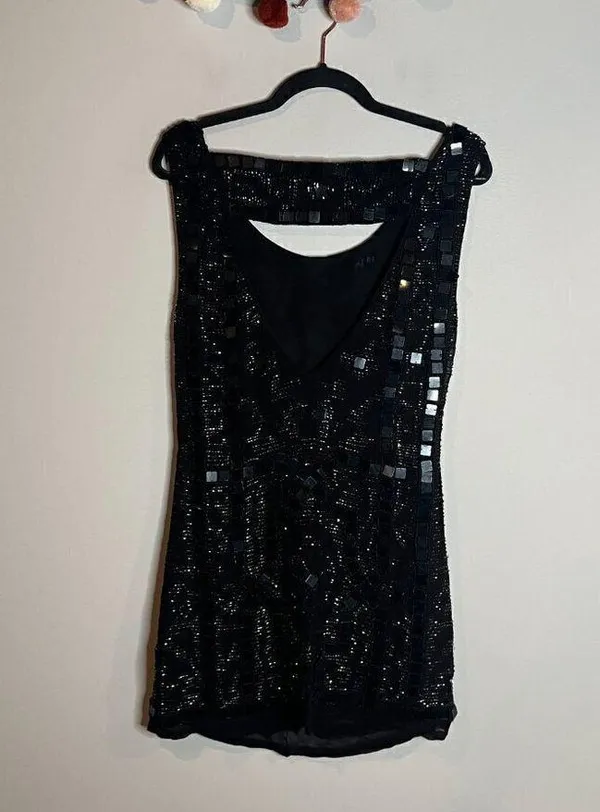 Free People Speak Easy Beaded Mini Dress Black - Image 7