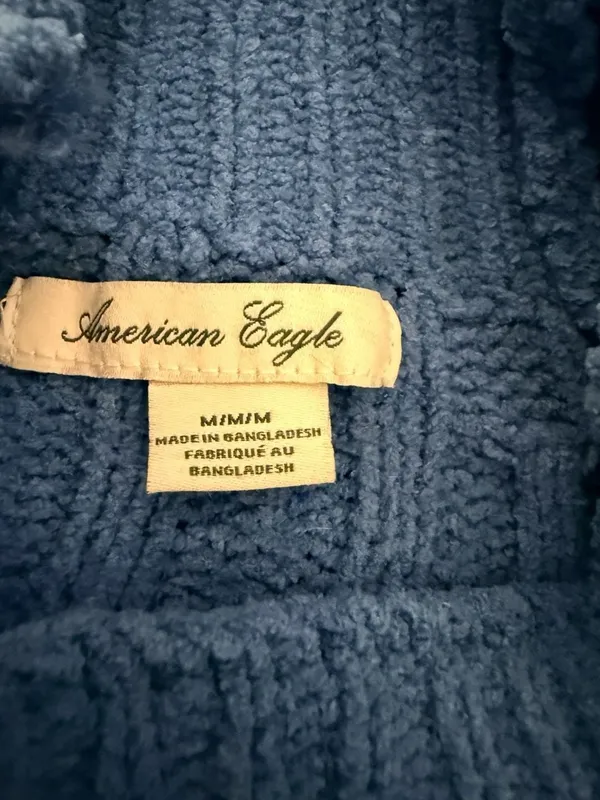 American Eagle Blue Ribbed Mock Neck Cropped Sweater Size M - Image 4