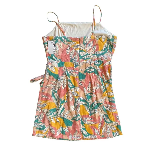 Nine West Women Multicolor‎ Tropical Print Faux Wrap Mini Dress Square Neck NWT - Image 5