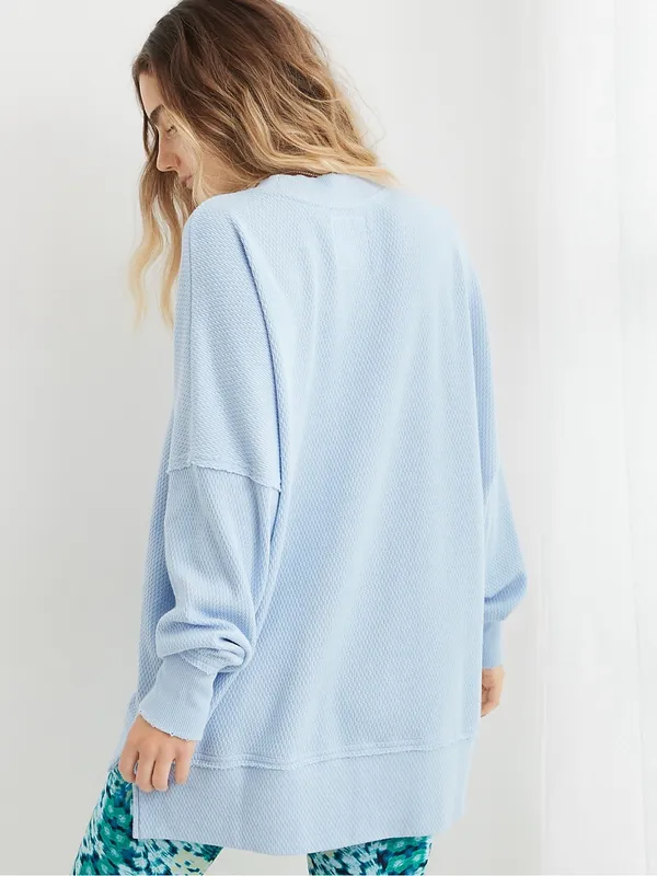 Aerie The Happiest Textured Baggy Crewneck Sweatshirt in Baby Blue Size Medium - Image 2