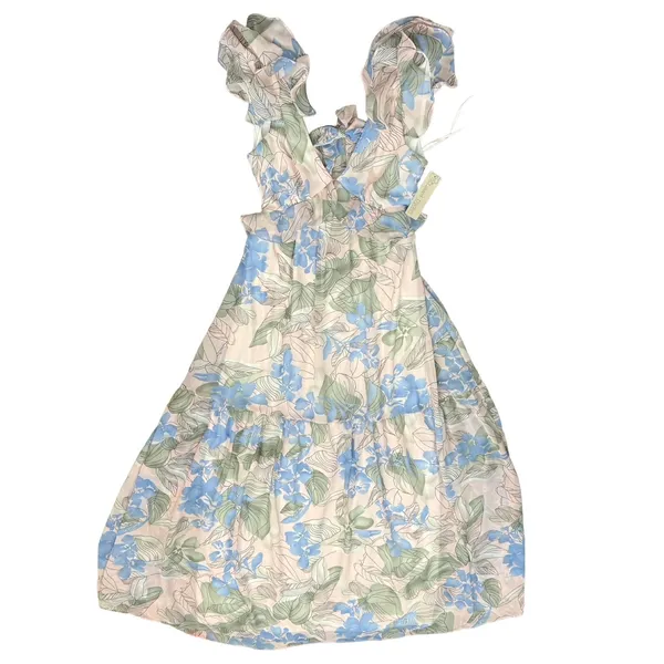 Big Water Blue Sky Pink Blue Green Floral Flutter Tie Back Maxi Dress S NEW Tags - Image 4
