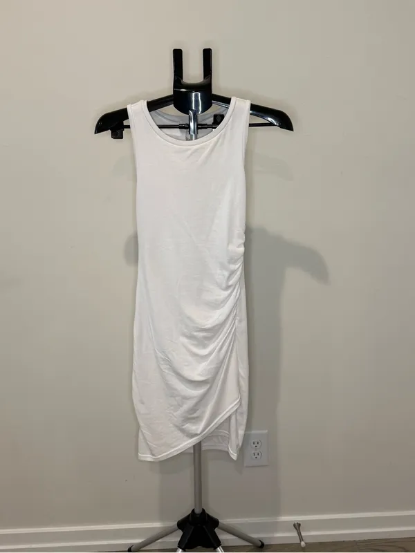 Leith White Ruched Asymmetrical Midi Dress XXS - Image 2
