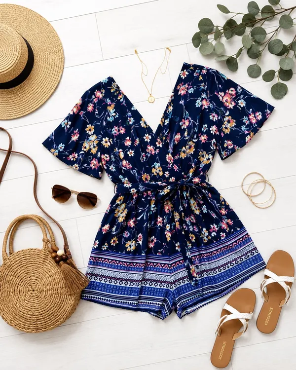 Floral Francesca's Romper Blue - Image 2
