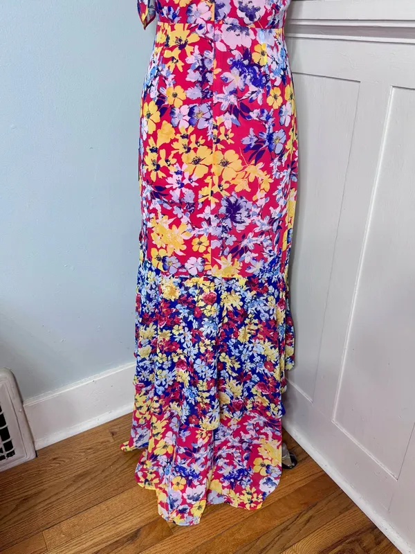 Lulu’s Radiant Rudy Red Floral Print Chiffon Maxi Dress Medium NWT - Image 11