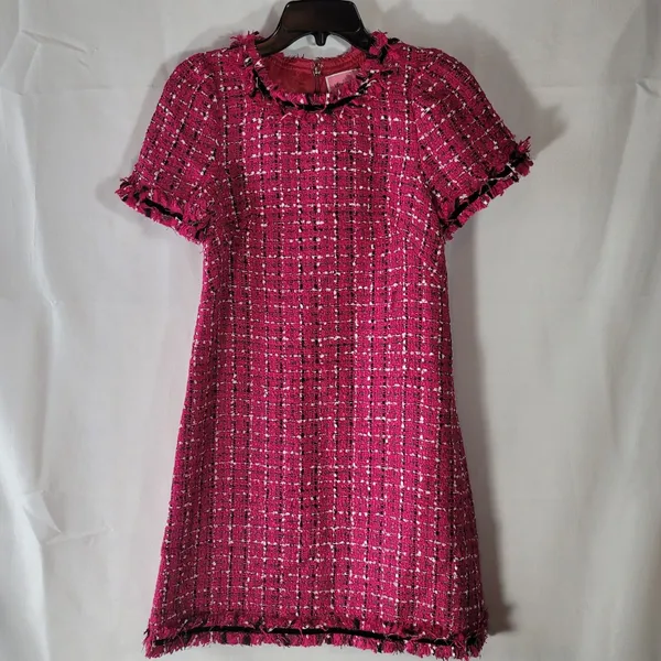 Kate Spade Size 2 NWOT Festive Tweed Mini Shift Dress Magenta Pink Fringe K9841 - Image 2