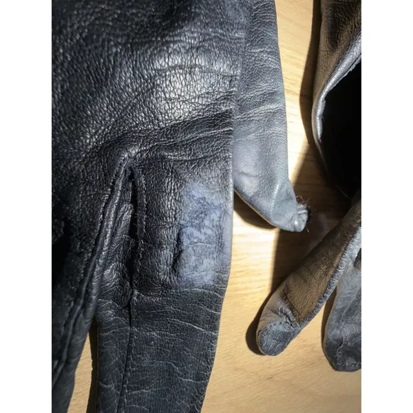 Vintage Women's Black Leather Sz 7 Gloves Witchy L‎ SEE PHOTOS. J - Image 3